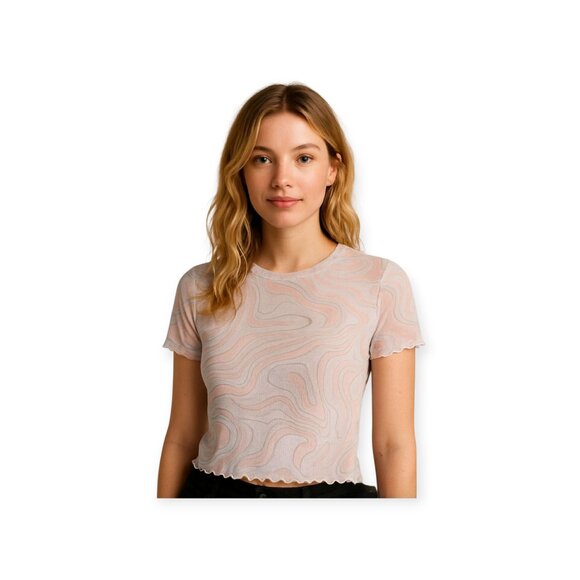 Y2K Mesh Patterned Lettuce-Trim Tee by Cloud Dancer, Medium - Picture 8 of 8